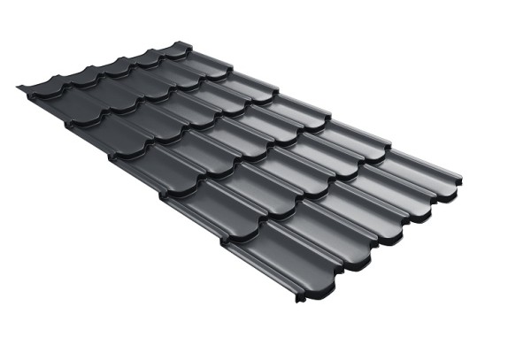 Металлочерепица квинта плюс с 3D резом 0,5 Satin RAL 7024 мокрый асфальт купить в Новокузнецке